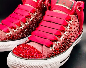High Quality Crystal Embellished - Wine Converse