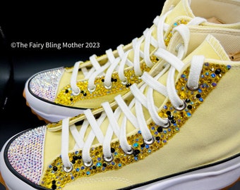 High Quality Crystal Embellished - Yellow Converse