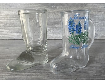 2 verres à shot vintage en verre transparent en forme de botte de cowboy, porte-cure-dents Libbey Barware Texas