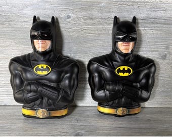 2 Huchas de plástico vintage de 1989 de DC Comics con forma de busto de Batman de la película, 7 pulgadas, de colección de cereales.