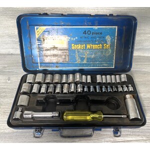 Vtg Socket Set  Chrome Japan Metric & SAE Blue Metal Case