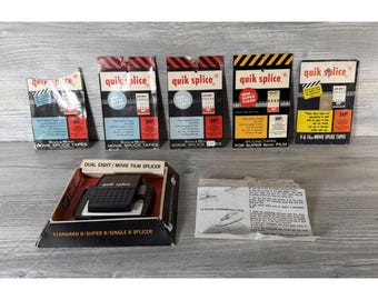 Vtg HP Quik Splice Dual 8mm Movie Film Splicer Kit With Tapes & Instructions USA