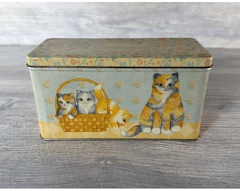 VTG 1991 Current Inc Cat Capers Coupon Tin Box Cats Storage Container & Dividers