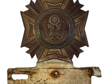 Vtg Veterans Of Foreign Wars VFW Bronze Grave Marker W/Eagle Crest Logo