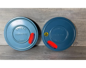 2 carretes de película Super 8 mm, latas, botes de 5", recogedor automático de película Korvette