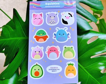 Hoja de pegatinas Squishmallow / Calcomanías de animales Kawaii
