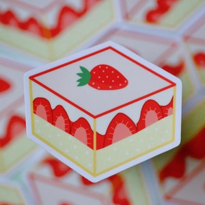 Strawberry Cake Sticker | Aziatische Voedsel Sticker | Dessert Sticker | Waterfles sticker | Laptop Sticker