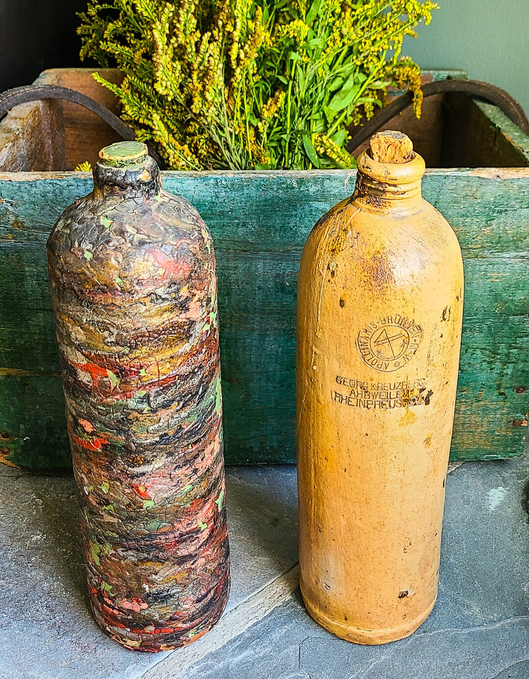 Antique German Stoneware Bottles With Corks Etsy