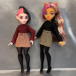 3pc Check skirt Outfit for MH dolls/ Straight skirt Fall Winter Outfit for G1 or G3 dolls