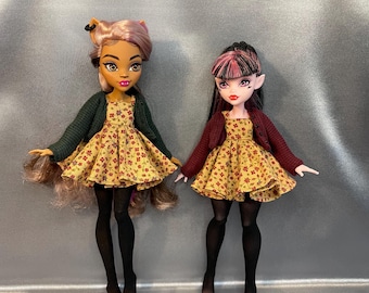 Conjunto de 3 piezas de vestido y cárdigan para muñecas MH/Conjunto de otoño-invierno para muñecas G1 o G3