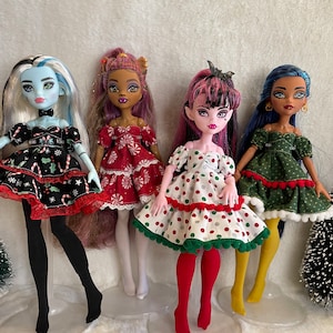 Christmas print dress for MH dolls / Christmas G1 or G3 dresses and tights
