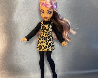 Conjunto de 3 piezas con vestido y estampado de leopardo para muñecas MH/G1 y G3