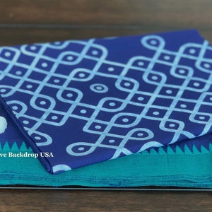 Krishna Blue Kolam Backdrop Fabric /Festive Decor/South Asian Decor/Indian Decor/Pooja Decor