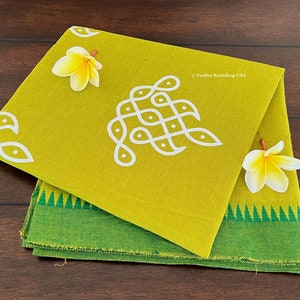 Saraswati Mehendi Green Kolam Backdrop Fabric /Festive Decor/South Asian Decor/Indian Decor/Pooja Decor