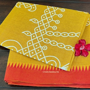 Yamuna Mustard Yellow Kolam Backdrop Fabric /Festive Decor/South Asian Decor/Indian Decor/Pooja Decor