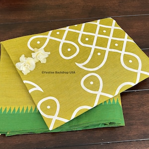 Ganga Mehendi Green Kolam Backdrop Fabric /Festive Decor/South Asian Decor/Indian Decor/Pooja Decor