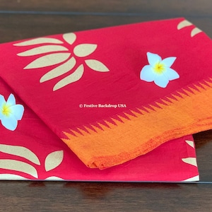 Red Backdrop Fabric with Lotus Design Printed /Festive Decor/South Asian Decor/Indian Decor/Pooja Decor