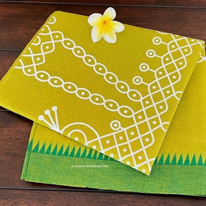 Yamuna Mehendi Green Kolam Backdrop Fabric /Festive Decor/South Asian Decor/Indian Decor/Pooja Decor