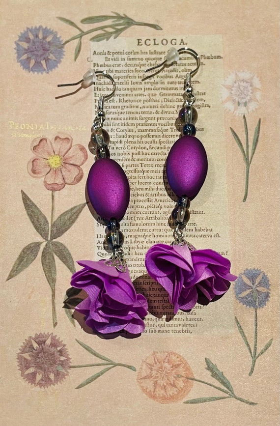 Purple Rose Dangle Earrings