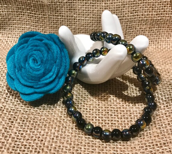 Bracelet Extensible En Perles De Verre Bleu - Sans Fermoir, Longueur Ajustable, Neuf Sans Emballage