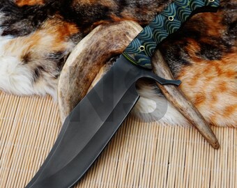 Handmade 1095 High Carbon Steel Bowie Knife, Micarta Handle With Leather Sheath