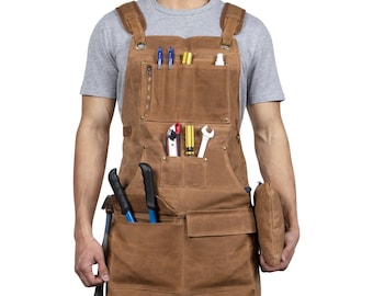 Woodworking Apron - 16 oz Waxed Canvas Work Apron with Zippered Canvas Bag, Adjustable S to XXL, Ideal Christmas & Father's Day Gift for Men