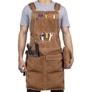 Woodworking Apron - 16 oz Waxed Canvas Work Apron with Zippered Canvas Bag, Adjustable S to XXL, Ideal Christmas & Father's Day Gift for Men