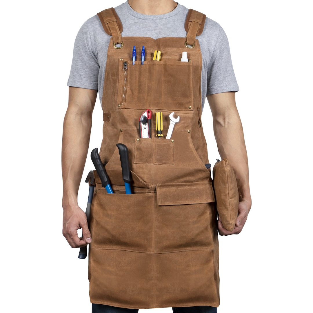 Woodworking Apron 16 Oz Waxed Canvas Work Apron With Zippered Canvas ...