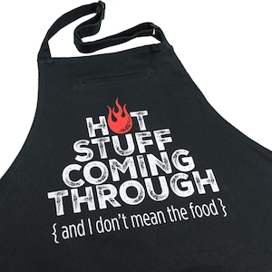 Funny BBQ Apron: Hot Stuff - Black Cotton Grill Master Apron