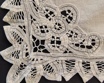 Vintage Square Doily w/ Battenburg Lace 15 inches