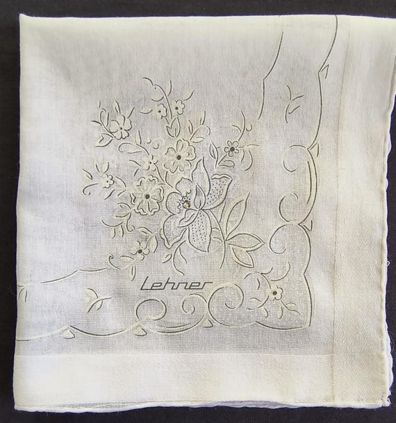 Terrific Vintage Lehner Handkerchief w/ Rhinestones