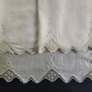 Vintage Linen Sheet (FLAT ONLY) & Pillowcase Set, Queen w/ Embroidery and Hand-Crocheted Lace