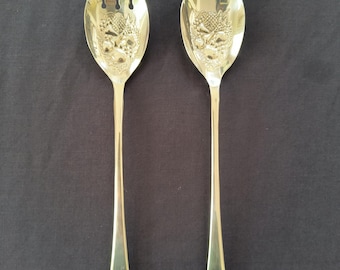 Vintage Silver Plate Salad Serving Set, English Repousse