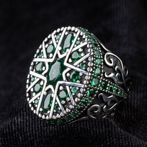 Green zircon ring , 925K silver gemstone ring , Men's diamond ring , Diamond ring men , April birthstone ring , April birthstone jewelry