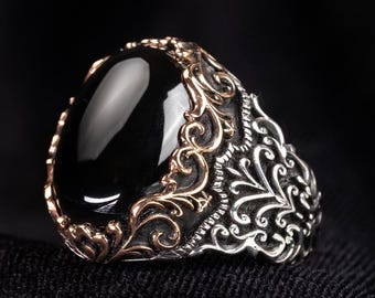 Handmade Black Onyx Ring for Men - 925 Sterling Silver Gemstone