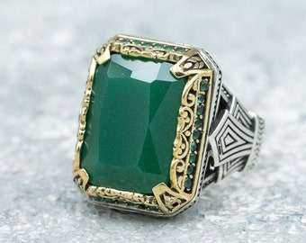 Green zircon men handmade silver ring, Gemstone ring, Personalized Islamic Rings with gemstones