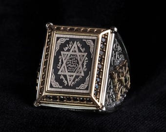 Seal of Solomon Engraved Ring, Star of David, Religious Gift for Men