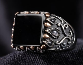 Handmade Square Onyx Signet Ring: Sterling Silver Jewelry
