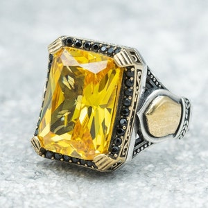 Handmade Yellow Zircon Sterling Silver Ring - Islamic Gift