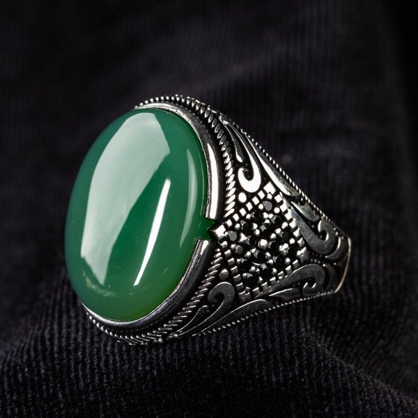 Aqeeq ring for men  , Green agate ring , Agate ring silver , Aqeeq ring , Islamic gifts , Gift for muslim men , Original Yemeni aqeeq