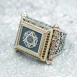 Seal of Solomon engraved men ring , Religious gift for man, King Solomon ring  , Star engrave ring , Star of David ring men