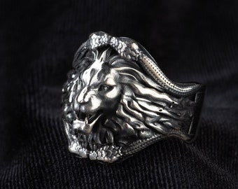 Roaring Lion Ring: 925 Sterling Silver Leo Zodiac Jewelry