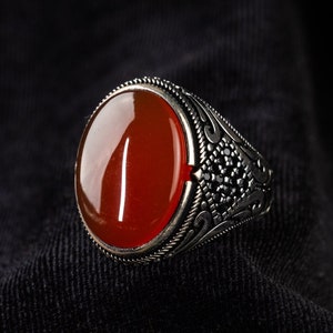 Aqeeq ring for men  , Red agate ring , Agate ring silver , Aqeeq ring , Islamic gifts , Gift for muslim men , Original Yemeni aqeeq