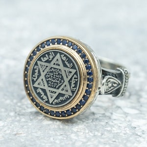 King Solomon seal engraved mens ring , Religious gift for men , Silver handmade rings , Unique rings for men ,Pentagram ring