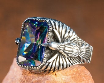 Mystic Topaz Sterling Silver Men's Ring: Handmade Gemstone Jewelry
