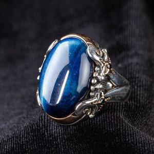 Handmade Blue Tiger&#39;s Eye Sterling Silver Men&#39;s Ring