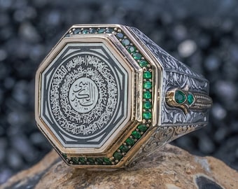Anillo de plata de ley con el Ayatul Kursi grabado, regalo de joyería islámica
