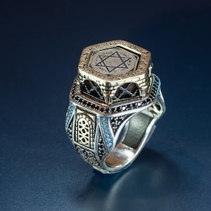 Anillo mágico del Rey Salomón, Anillo con sello de Salomón, Anillo de plata esterlina para hombre, Joyería oculta, Anillo oculto, Pentagrama pentáculo