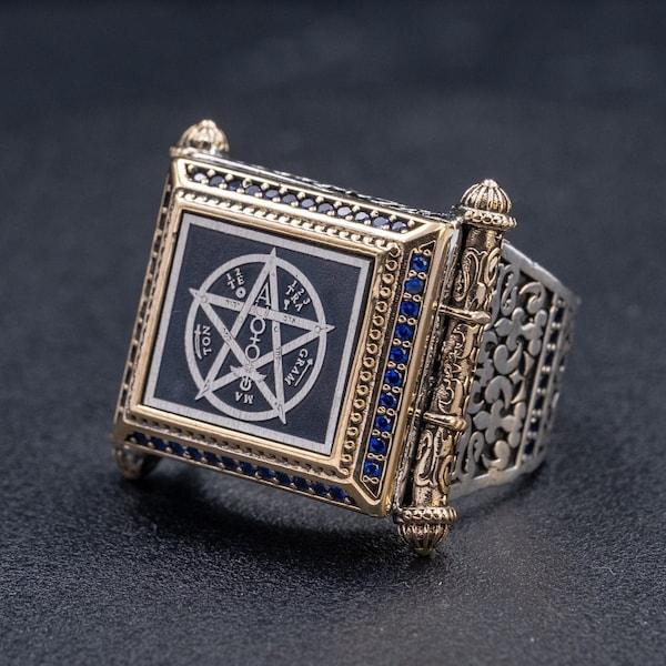 Tetragrammaton rings , Pentagram ring , Protection jewelry , Occult ring , Star of David ring men , Sigil of Solomon