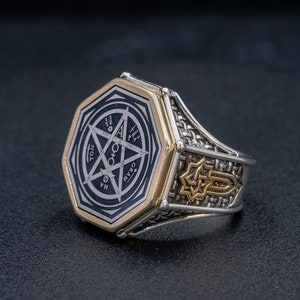 Anel de Prata Esterlina com Sigilo de Proteção: Tetragrammaton Pentagrama Joia Oculta